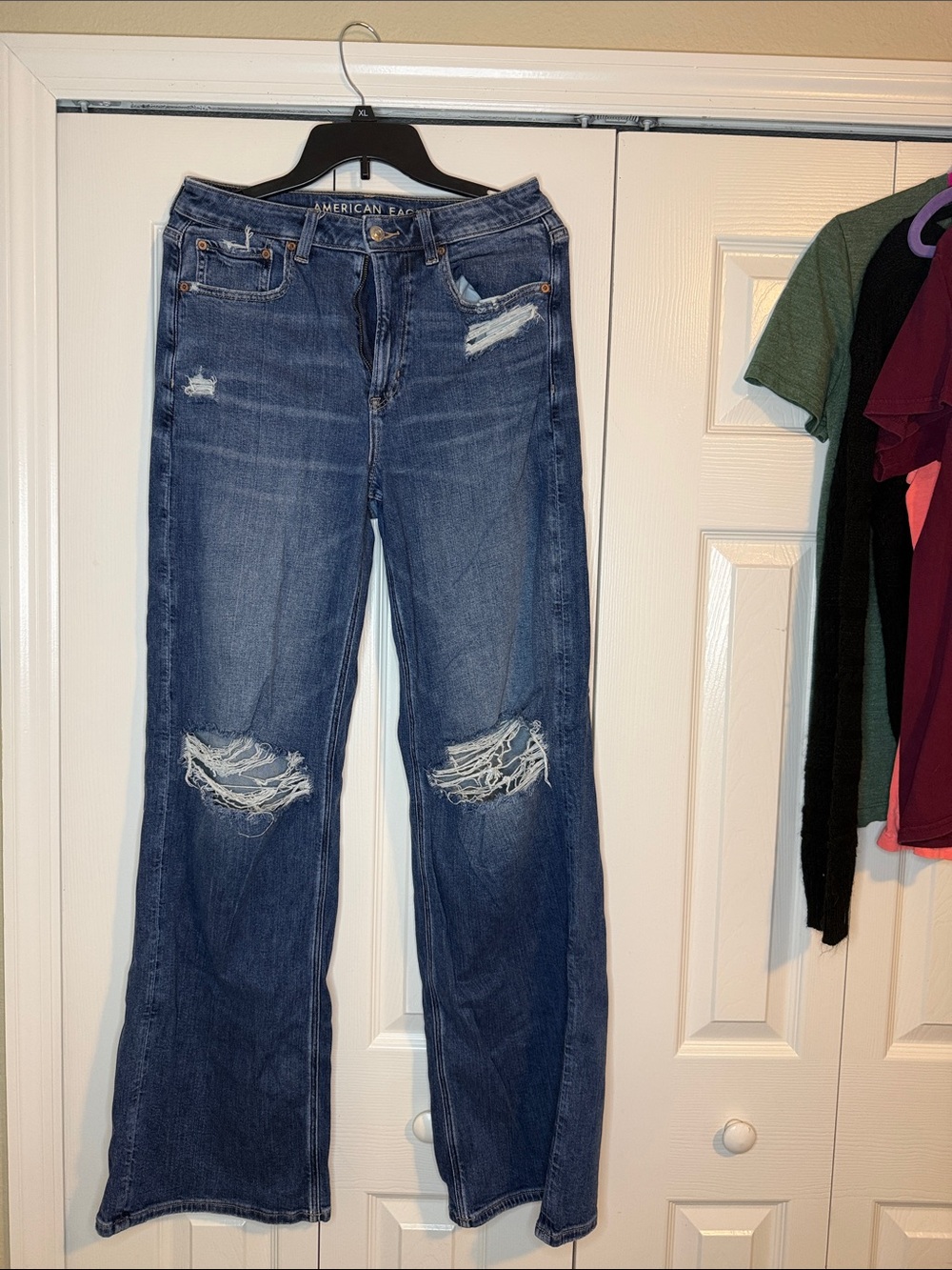 American Eagle Outfitters Distressed Dark Blue Flare Jeans